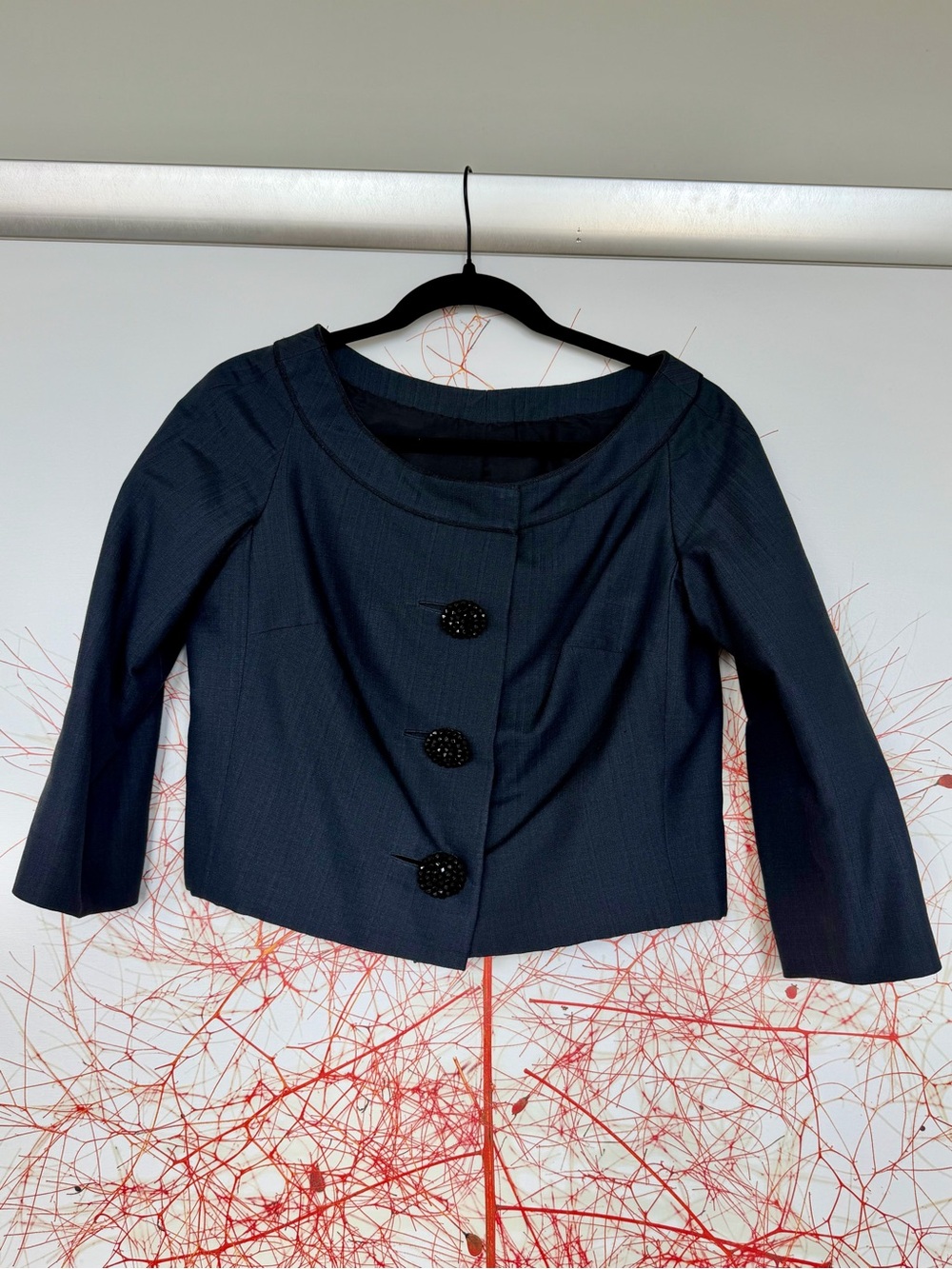 Dior Dark Navy Cropped Blazer with Embellished Buttons
